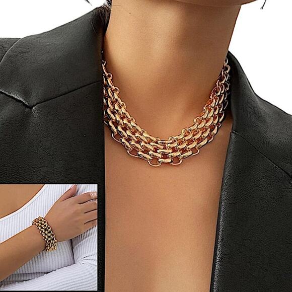 Exaggerated Gold Chain Link Necklace Clavicle Choker Lacteo - Picture 1 of 11